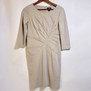 Adrianna Papell Sheath Dress ivy Beige Knit 3/4 Long Sleeve Stretch career